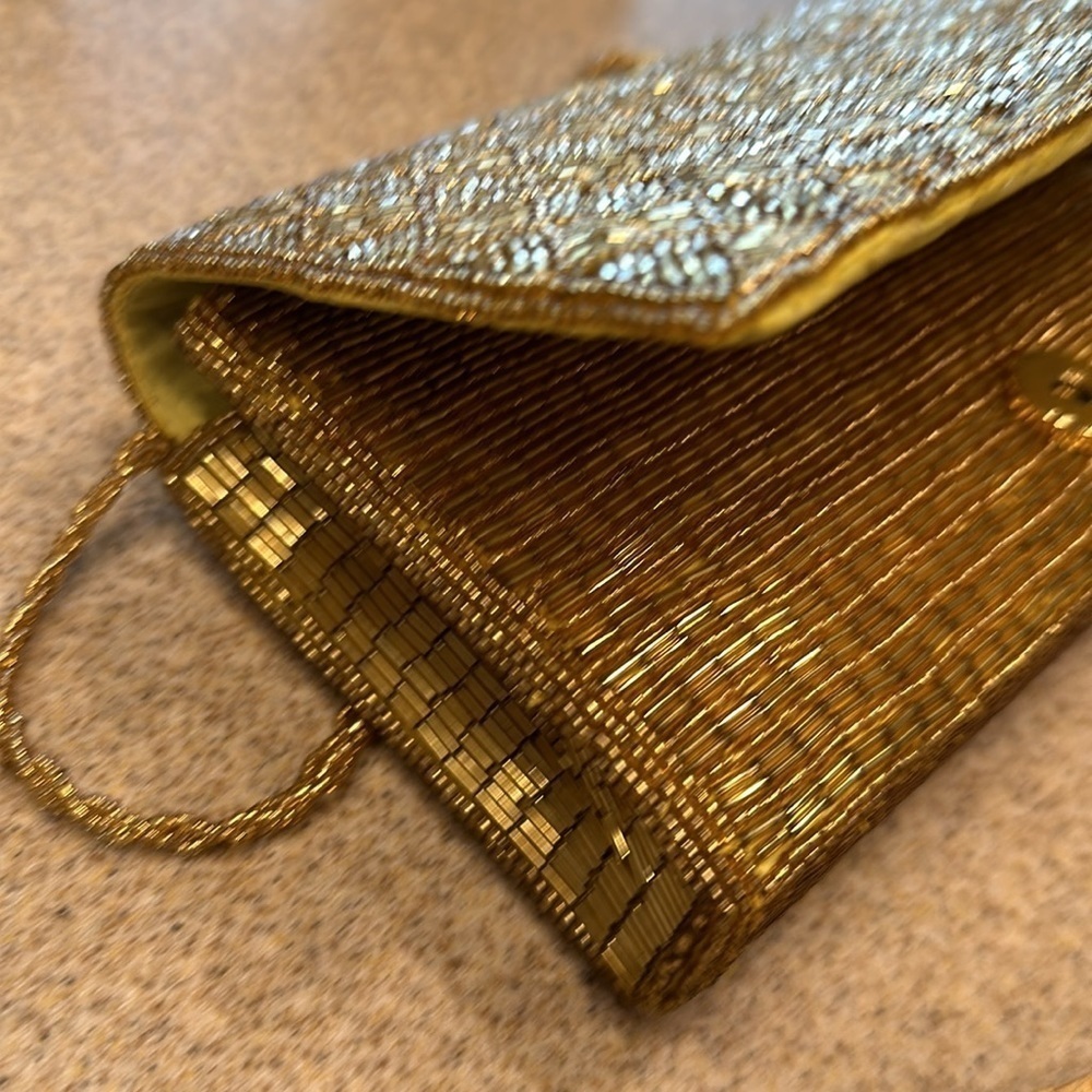 Vintage 1960 Art Deco/Nouveau Gold/yellow hand Beaded evening purse/bag - Picture 8 of 11